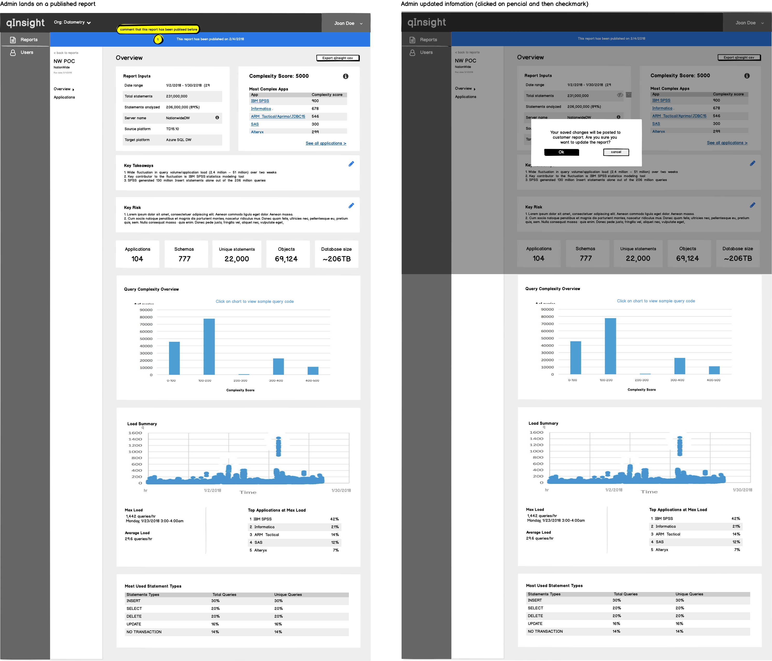 Datometry qInsight Wireframes